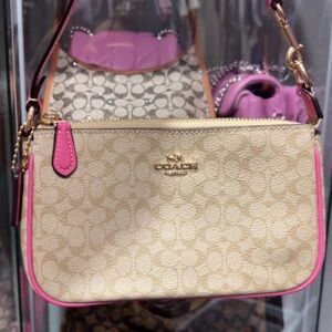 Coach Tan and Pink Shoulder Bag